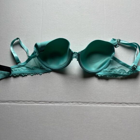 Natori bra teal 32D underwire light padding lace trim adjustable straps - Picture 6 of 9
